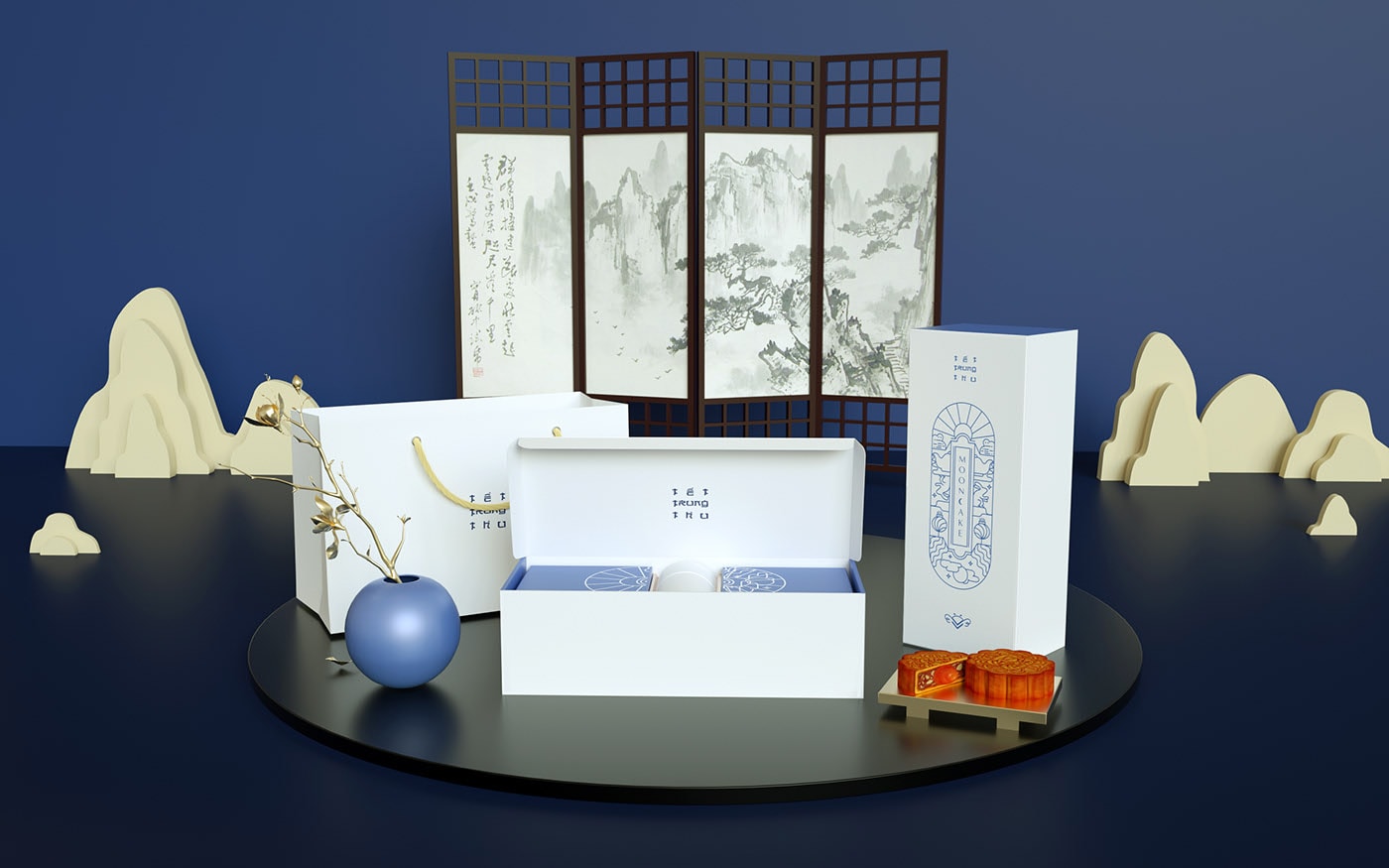 精品越南傳統月餅品牌VI設計——創意插畫包裝設計，食品VI設計，食品包裝設計，深圳VI設計，左右格局
